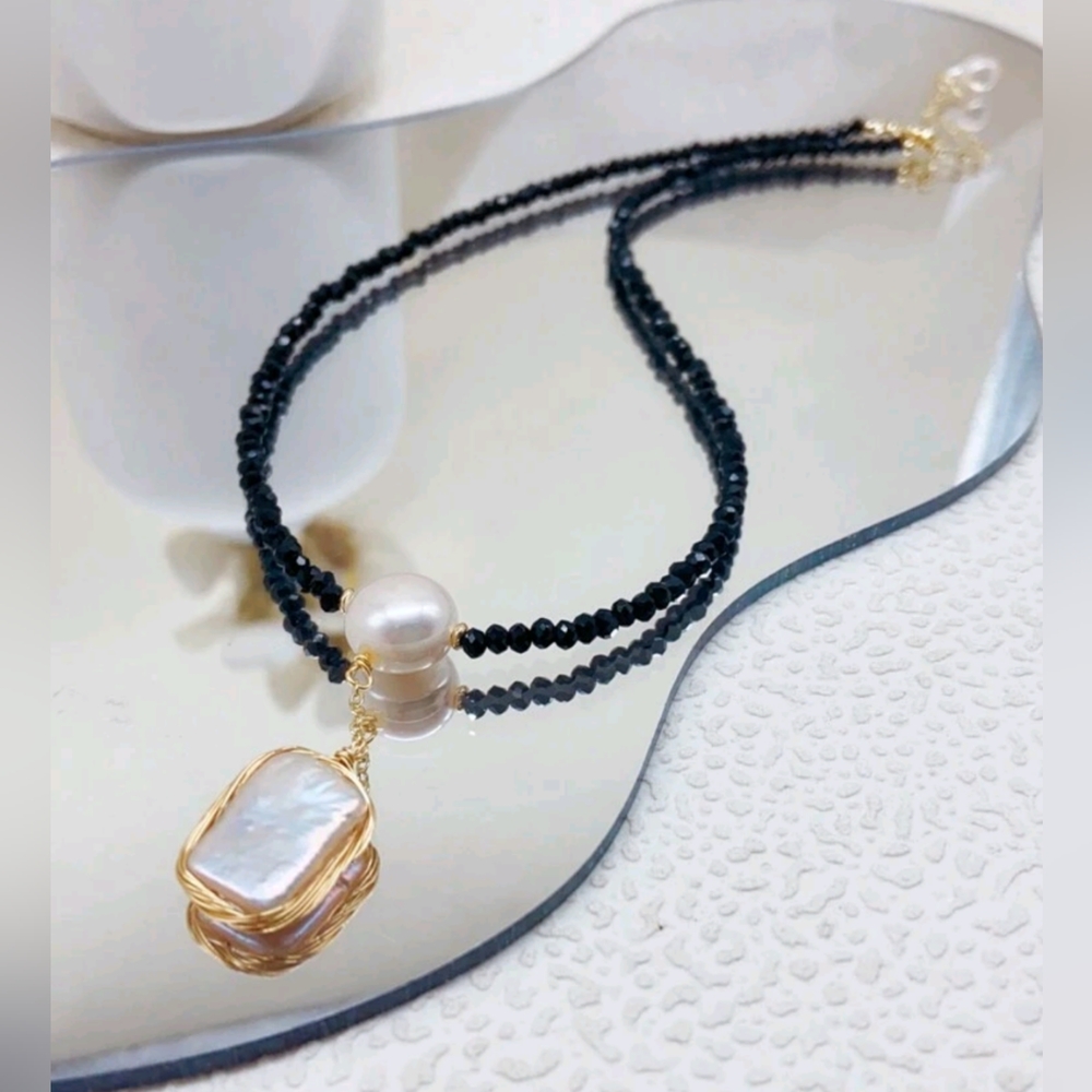 🔥Genuine Baroque Pearl/Onyx Necklace